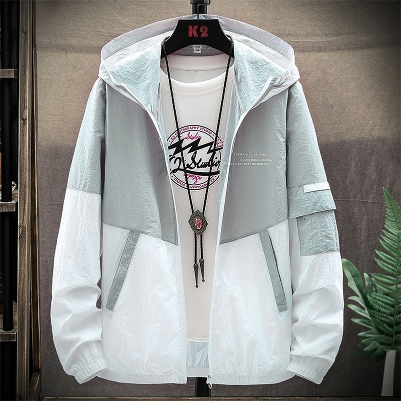 Summer Mens Sun Protection Shirt Thin Quick Drying Hood Windproof Jacket Breathable Letter Print Casual and Versatile Cardigan 250206