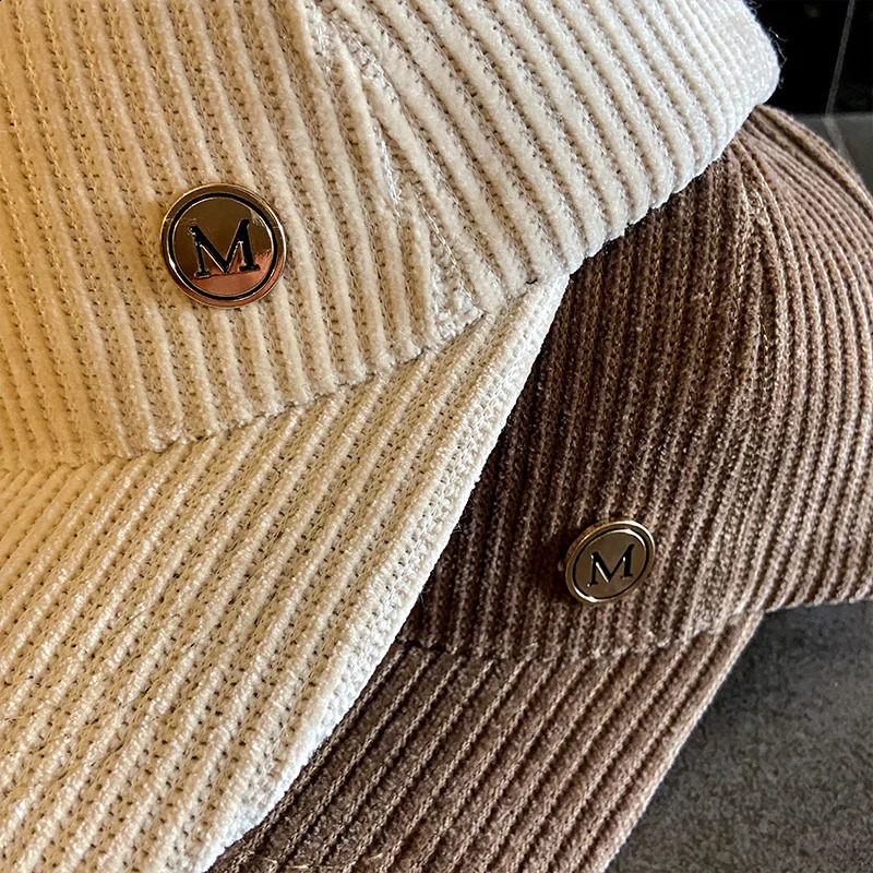 Baseball Cap Women Autumn Winter Solid Color Trendy Corduroy Korean Adjustable Hats For Women Men Fashion Cap Female 250206