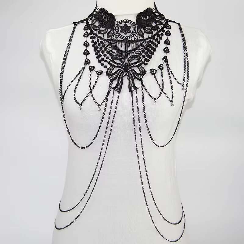 Black Lace Body Chain Jewelry Women Cosplay Halloween Costumes Female Gothic Accessories