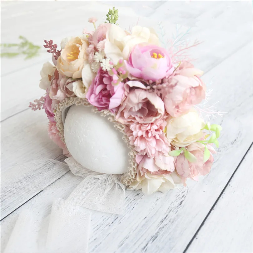 Vintage born Floral Bonnet Baby girl Hat For Knitted born Garden Flower Bonnet For Po Shoot Props 250206