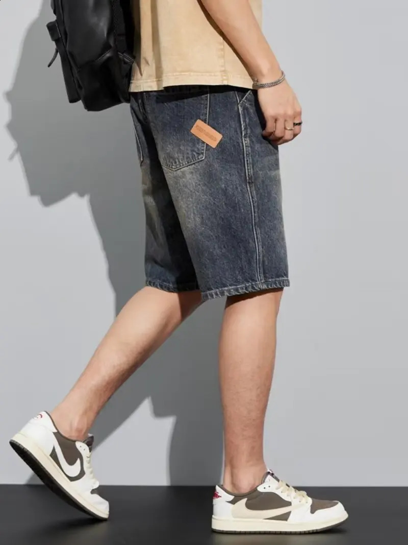 Summer denim shorts mens thin pants casual shorts loose straight mens washed jeans. 250206