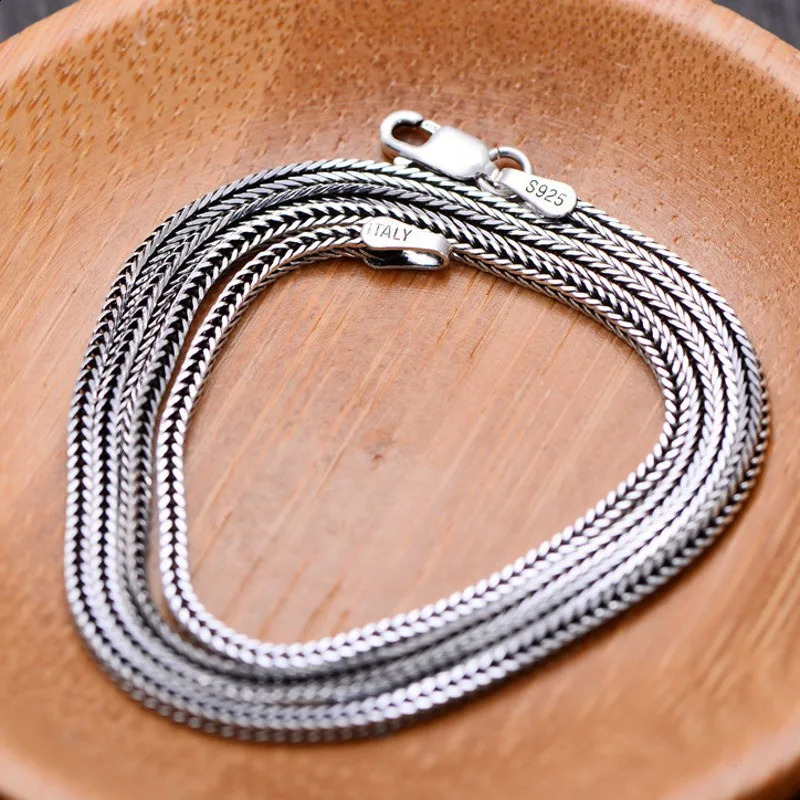 BOCAI Real S925 Silver Jewelry Accessory 1.6MM Woven Snake Bone Necklace for Men and Women Fashion Fox Tail Chain Wholesale 250120
