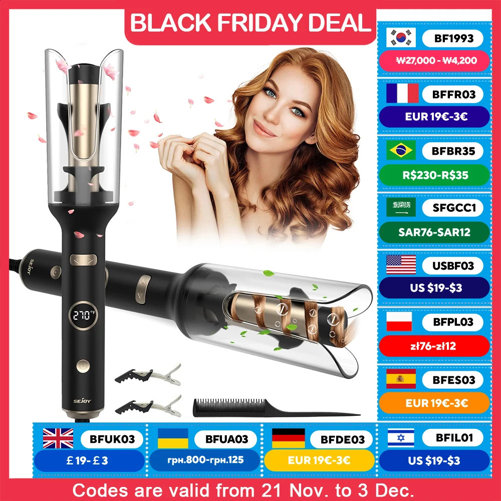SEJOY Auto Curling Iron Professional Tangle Auto Hair Curler with 1.0-inch Rotating Barrel 5 Temps and Auto Shut-Off 250206