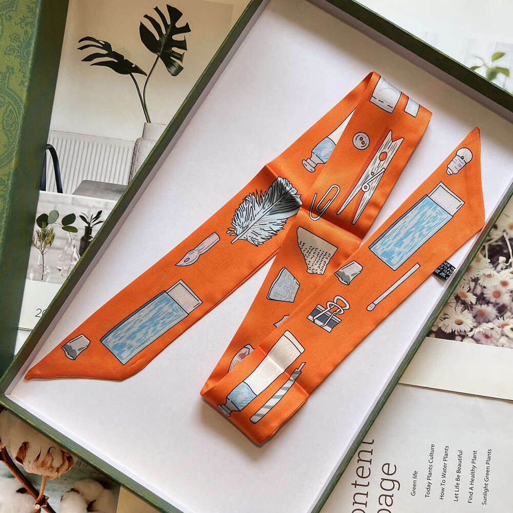 2025 Qiankun 90cm simulation silk scarf in bag, small long strip, narrow diagonal binding bag handle ribbon