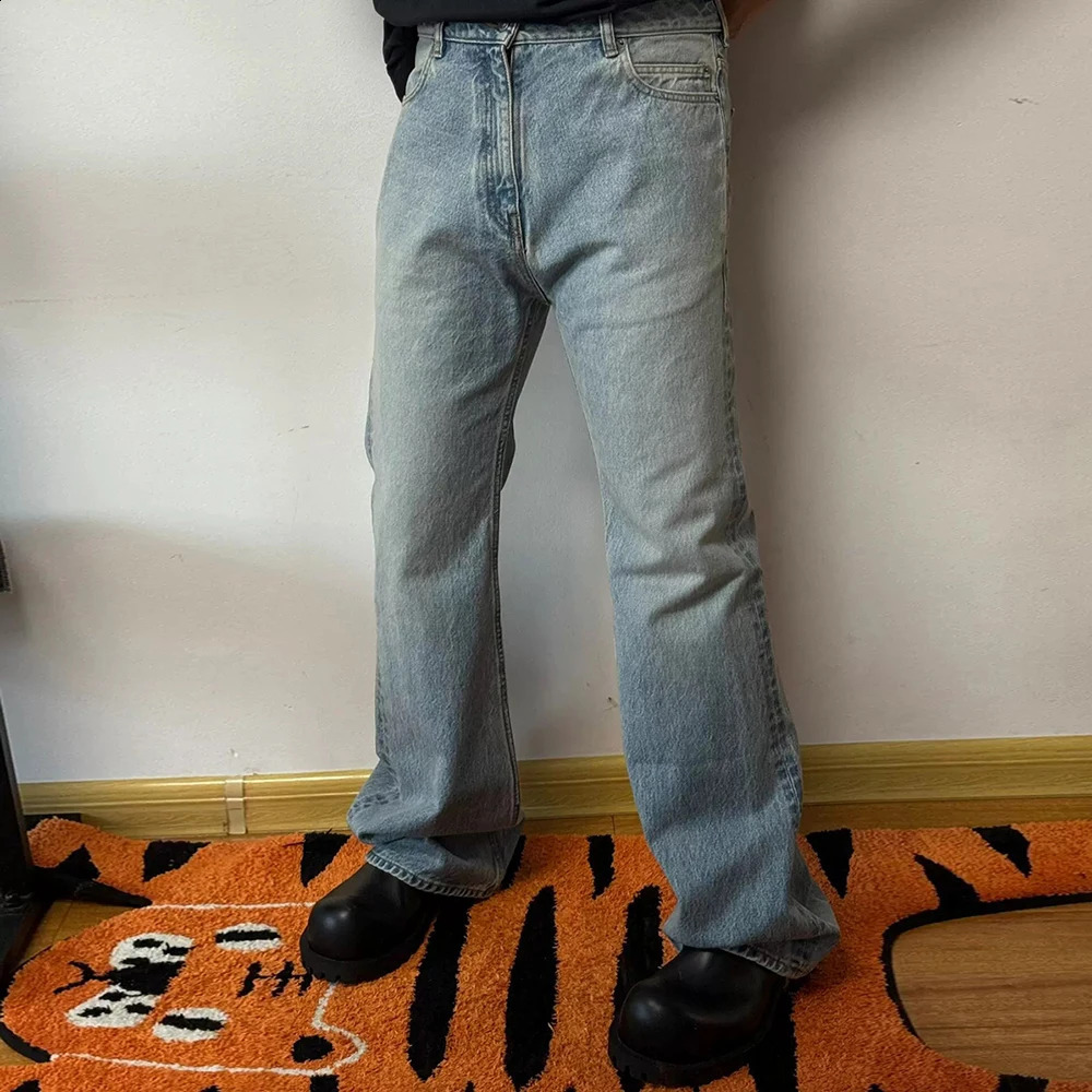 Vintage Washed Blue Solid Boot Cut for Men and Women Straight Baggy Denim Trousers Ropa Hombre Loose Casual Flare Jeans Pants 250206