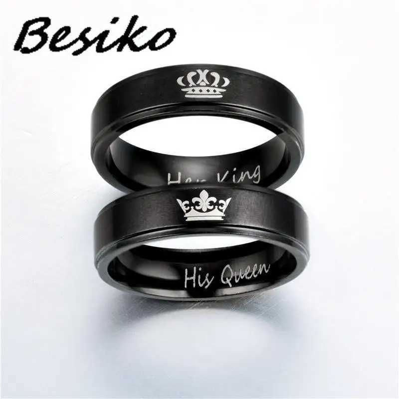 Besiko 2023 New Crown Her King And His Queen Stainless Steel Wedding Couple Rings For Women Men Engagement Jewelry Gifts W250207