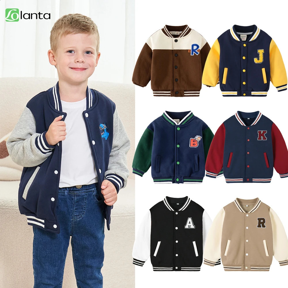 LOlanta Baseball Jacket for Kids School Boys Coat Fall Winter Fleece Windbreaker Vintage Outerwear 2-9 Years 250206