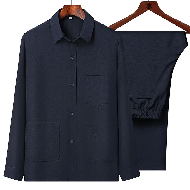 Men Sets Casual Tang Clothing Long Sleeve Shirts Pants two piece Hanfu Kung Suit Chinese Mens National 250108
