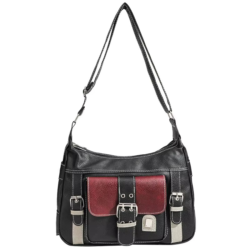 Y2k Vintage Crossbody Women's Tote High Quality PU Leather Shoulder Hip Hop Messenger Bag Female Large Handbag Commuter PU Preppy Style