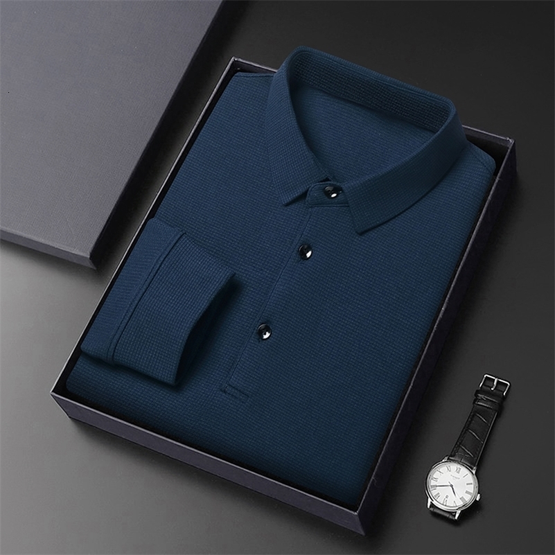 Mens Long Sleeve T Shirt Button Lightweight Lapel Loose Polo Shirt Solid Color Top 250206