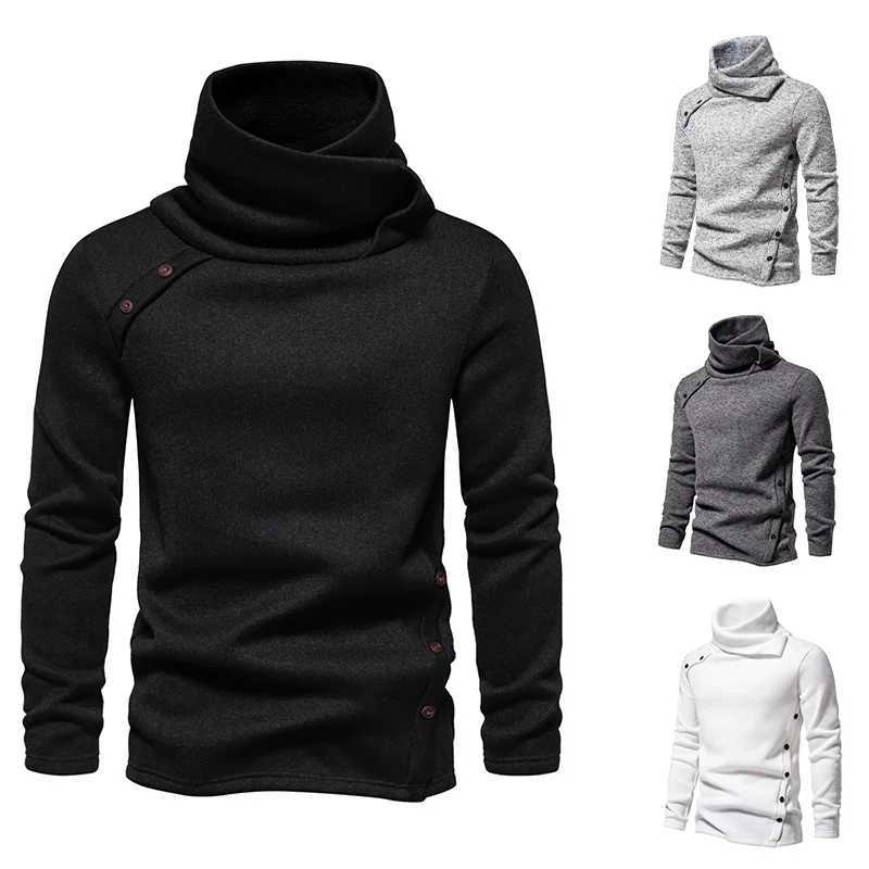 New British Style Mens Hoodies for Spring and Autumn Season Pile Up Collar Pullover Solid Color Top Trend W250207