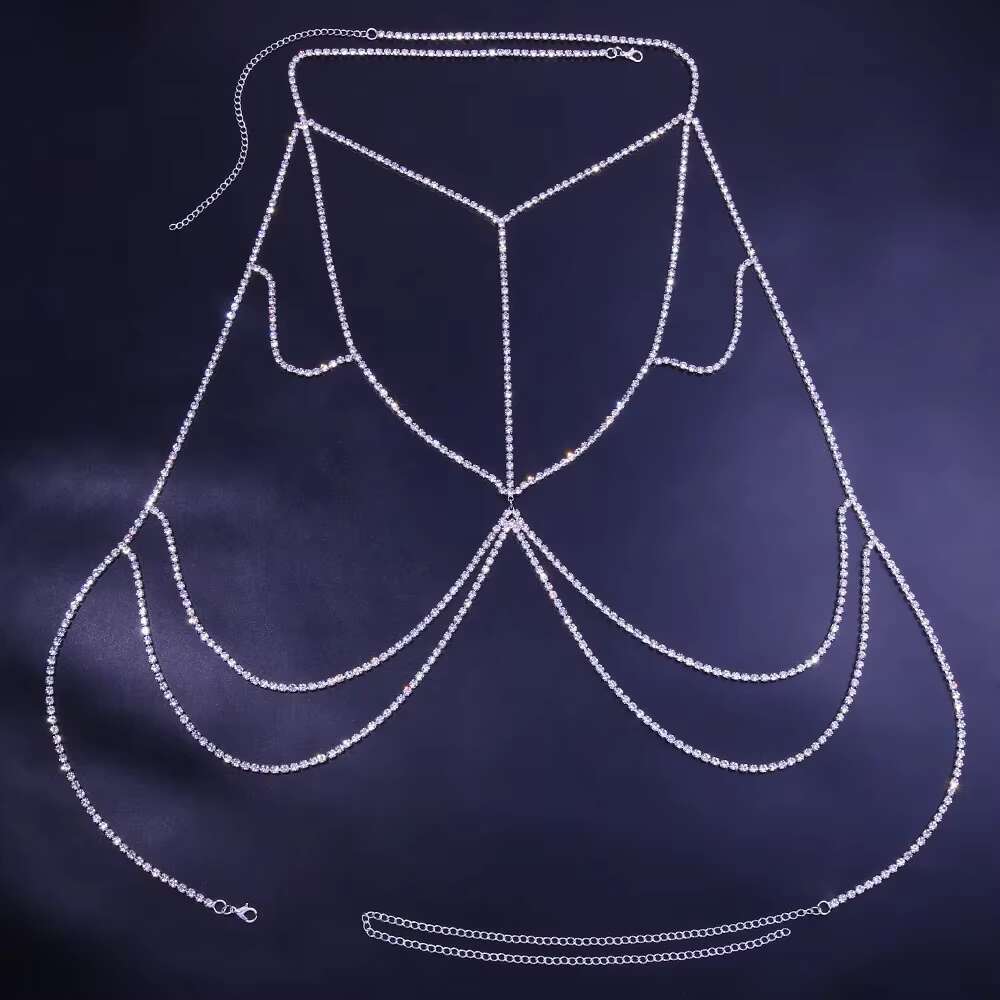 Shine Rhie Cross Chest gerie Harness Necklace Nightclub DJ Outfits Sexy Bikini Bra Chain Tassel Body Jewelry