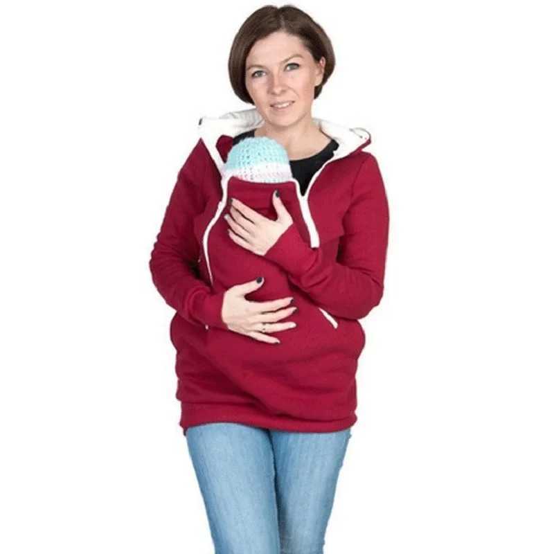 Womens Kangaroo Sweatshirt Lightweight for Mom and Baby Carrier Maternity Hoodie Coat Winter Autumn Thin Jacket With Pockets W250207
