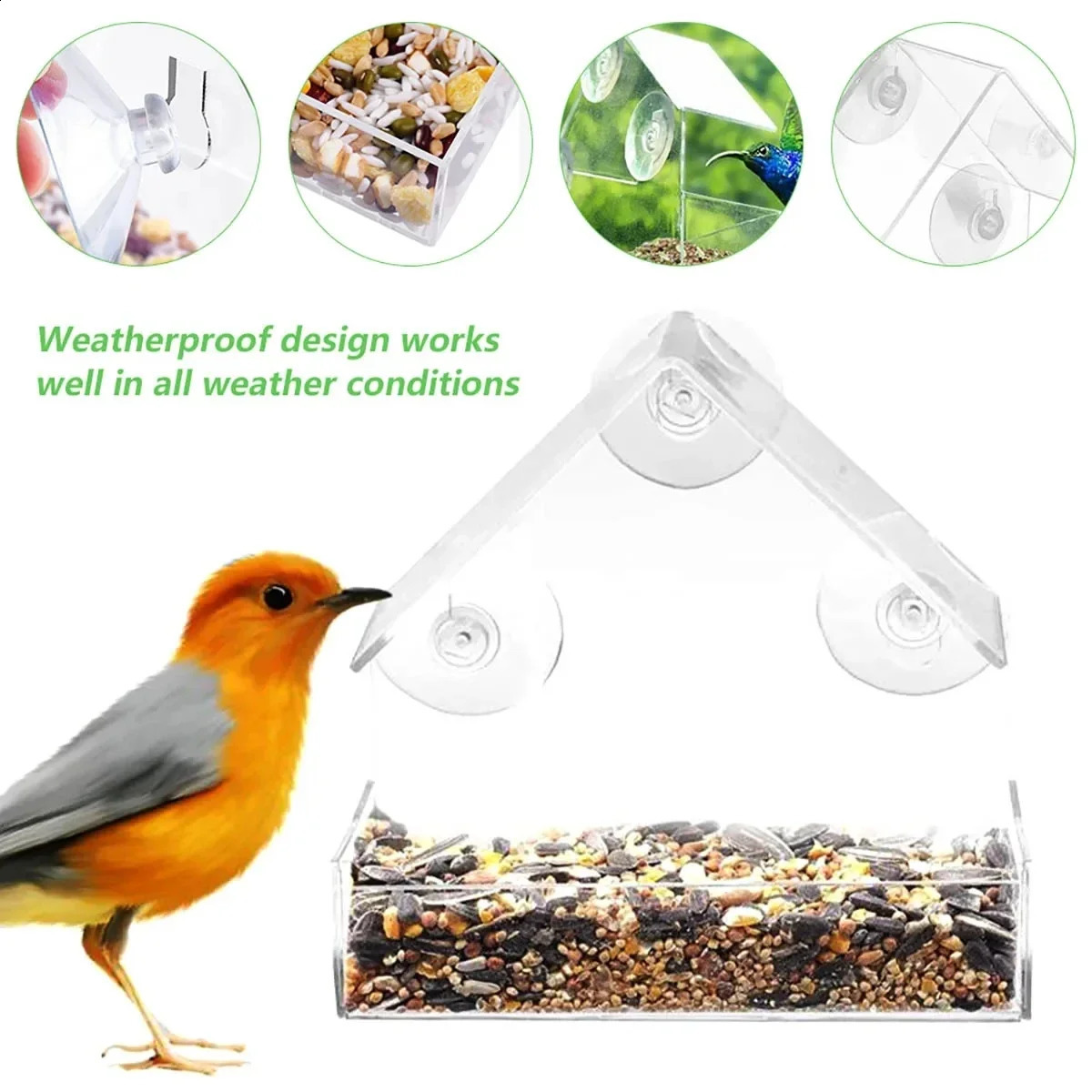 House Transparent Window Wild Bird Feeder Outdoor Removable Suction Cups Sliding Automatic Birds Feed Tray for Garden Patio Yard 250121