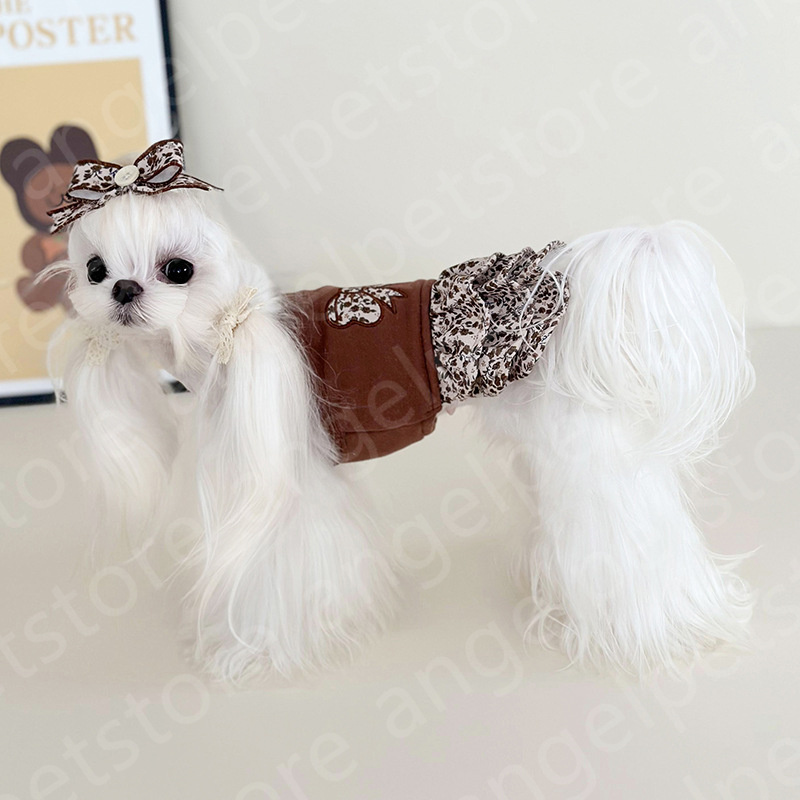 Pet dog clothing Floral brown velvet camisole dress pullover pet clothing for cats dogs dresses clothes warm dog sweater pet wear clothes