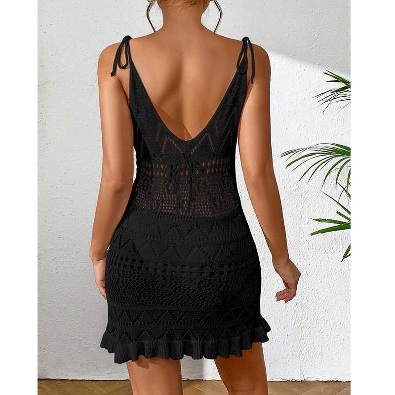 Halter Sveless Solid Color Dress Women Summer Vacation Knitted Bikini Cover Up Backless Stylish Beach DressesXJ2500207