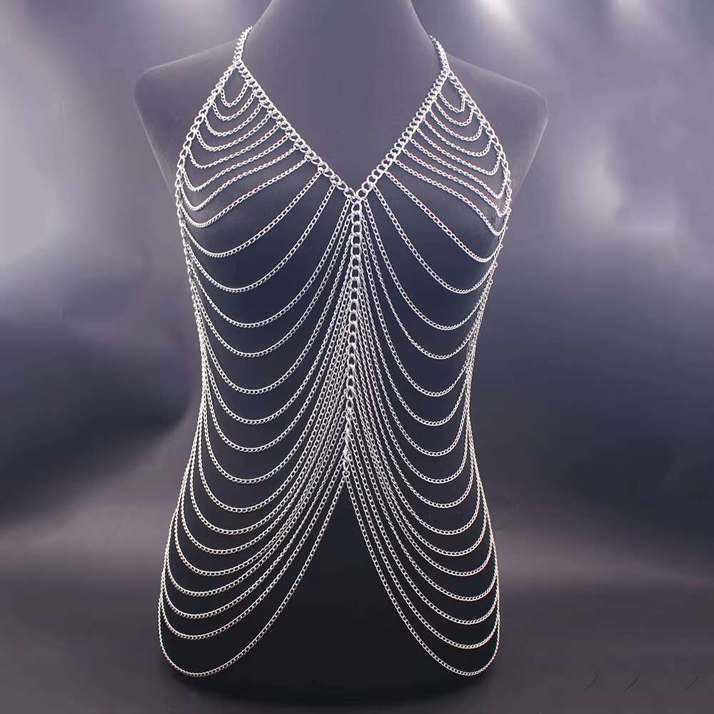 Sexy Metal Chain Dress For Women Fashion Bg Nightclub Backless Adjustable Body Chains Bra Festival Clothing Jewelry
