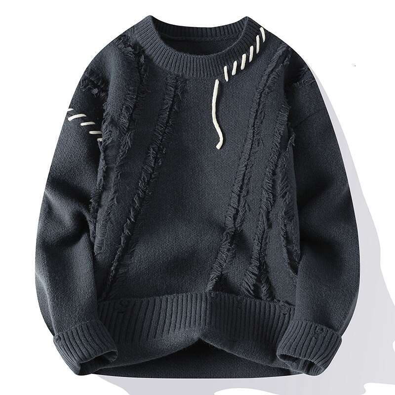 Autumn Winter Warm Knitted Sweaters Fashion Patchwork O Neck Knit Pullovers Korean Streetwear Pullover Casual Mens Clothing