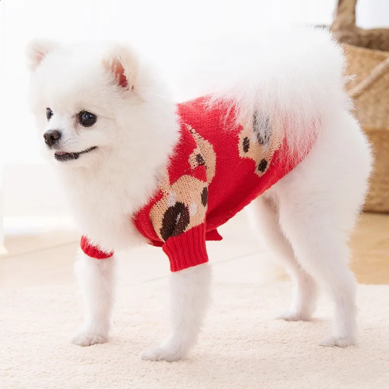 Dog Sweater Bear Print Knitted Coat Dog Cardigan Sweater Chihuahua French Bulldog Bichon Dog Clothes Puppy Costume 250206
