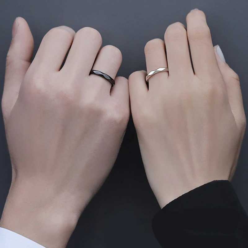 1Pair Simple Couple Rings For Women Men Rhombus Black Sliver Couple Goth Ring Luxury Opening Finger Ring Lovers Jewelry Gifts W250207