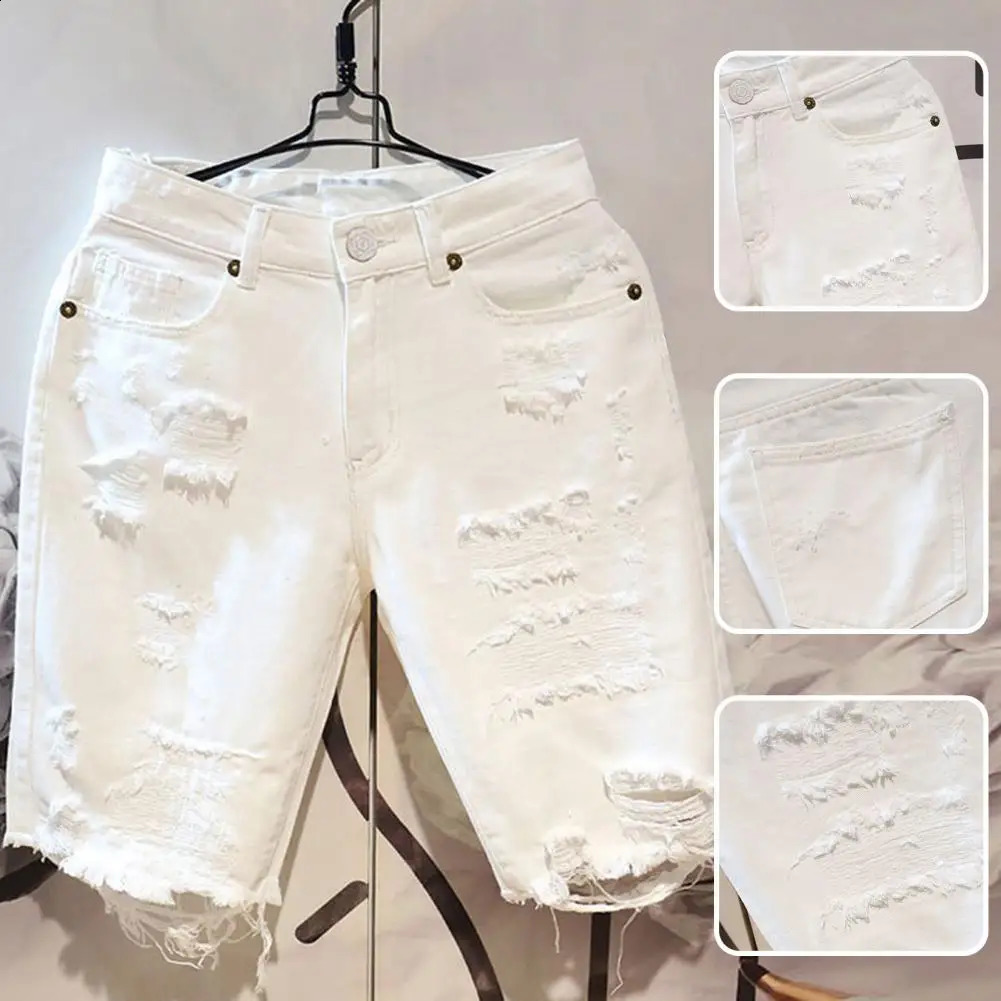 Stylish Denim Multi Pockets Soft Button Zipper Closure Men Summer Short Jeans Knee-length Shorts Keep Cooling 250206