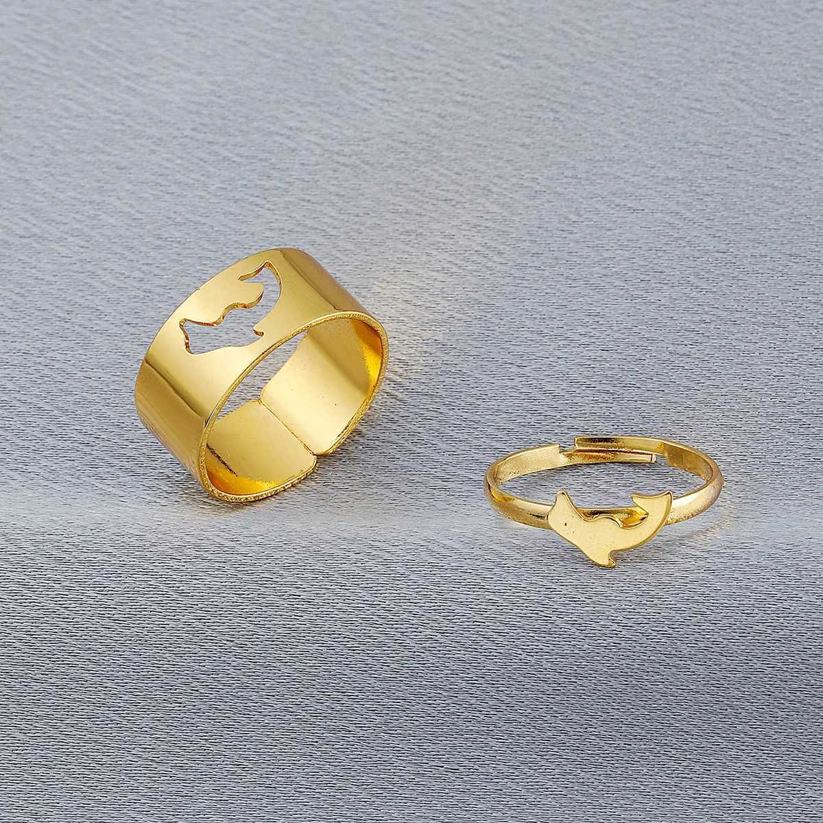 2pcs Silver Color Fashion Star Moon Heart Dinosaur Open Rings for Women Men Lover Couple Engagement Wedding Jewelry W250207