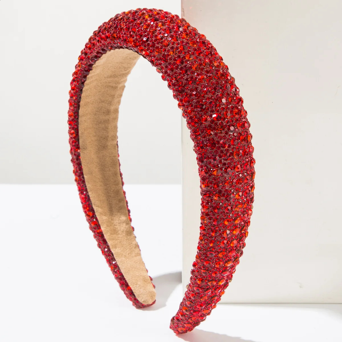 Rhinestone Padded Headband Crystal Beaded Bling Glitter Headband Wide Edge Rhinestone Headpiece Wedding Hair Accessory 250207