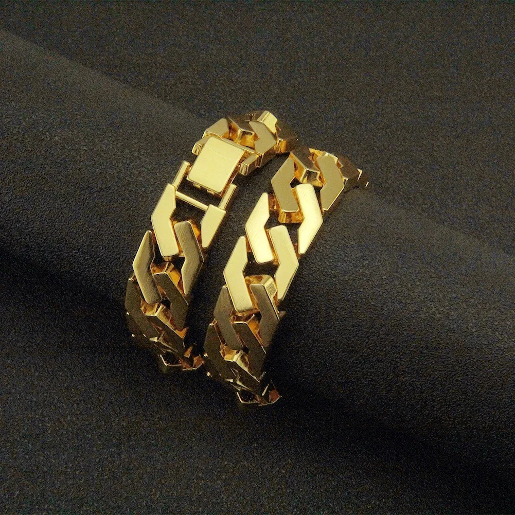 1pcs Blank Cuban Link Chain Bracelet Metal Iced Out Hip Hop Gold Color Heavy 15mm Men Women Hip Hop Jewelry 20cm Drop 250206