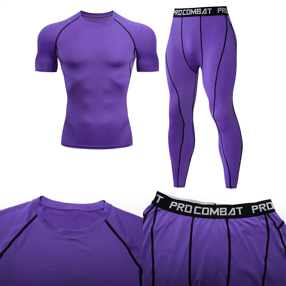 2pcs Mens Compression Sportswear Suit GYM Tight Sports Yoga Sets Workout Jogging MMA Fitness Clothing Tracksuit Pants Sporting 250206