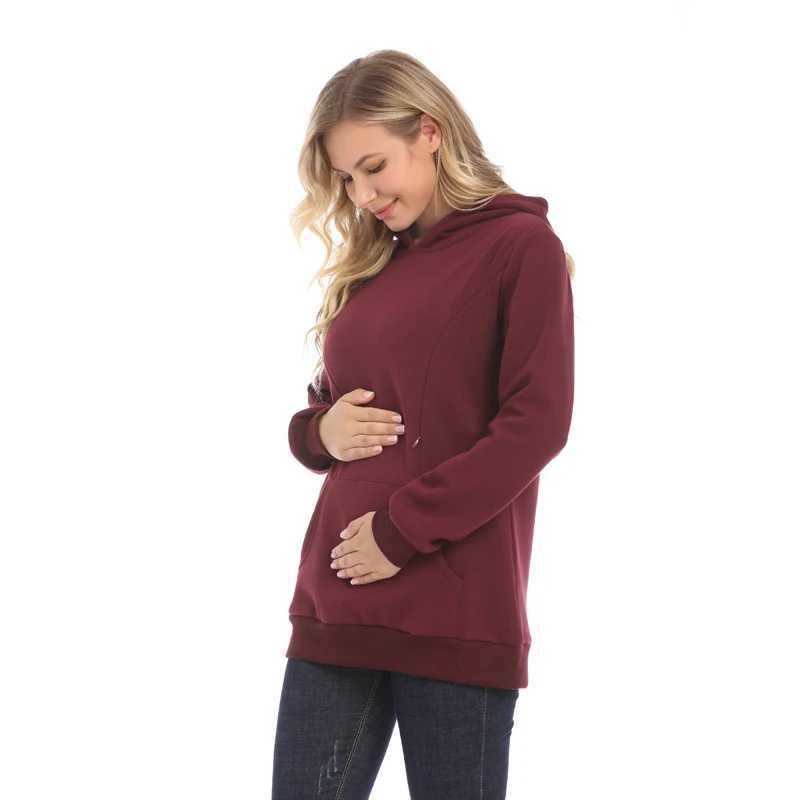 New Winter Maternity Hoodie Breastfeeding Clothes Warm Fleece Pregnant Sweater Zipper Feeding Opening Big Size S TO XXXL W250207