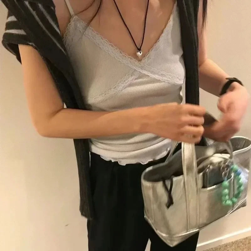 Y2k Style Crossbody Bags for Woman Fashion Handbags Short Top Handle Silver PU Leather Casual Large Capacity Tote Bag 250121