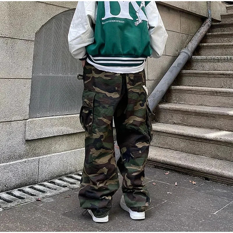 Y2k American High Street Retro Hiphop Camouflage Cargo Pants Thin Pants Gothic Fashion Men Straight Leg Casual Pants Trend 250206