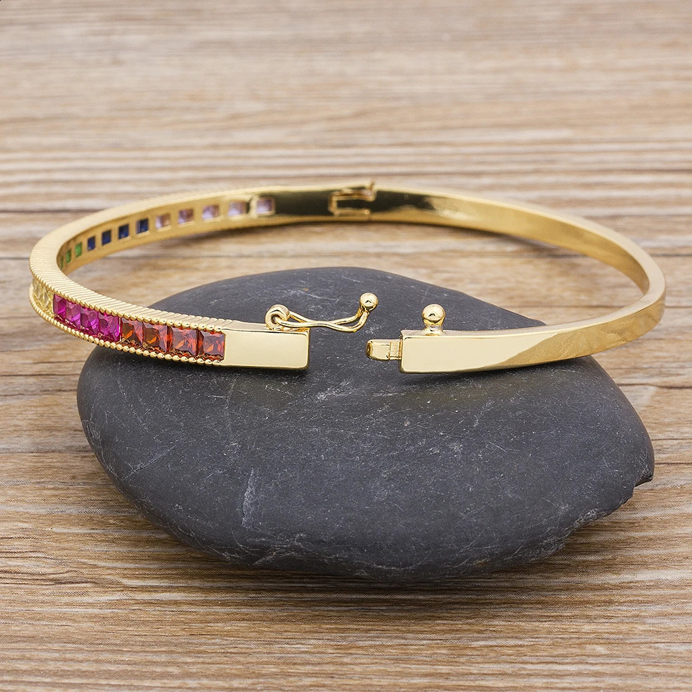 Nidin Fashion Bracelets Top Quality Copper Zirconia Cuff Bangle Jewelry For Female Women Party Wedding Gift 250207