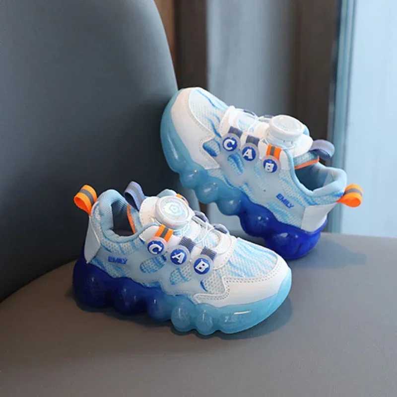 Fashion Kids Shoes Breathable Light Running Illuminated Shoes Boys Girls Casual Sneakers Rotate Button Luminous Kids Sport Shoes W250207