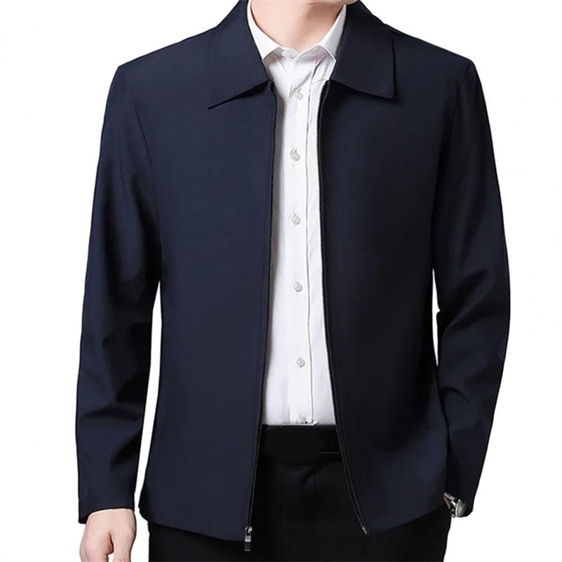 Men Jacket Elegant Mid-aged Mens Lapel Jacket with Zipper Closure Pockets for Formal Business or Casual Wear in Spring Fall 250206