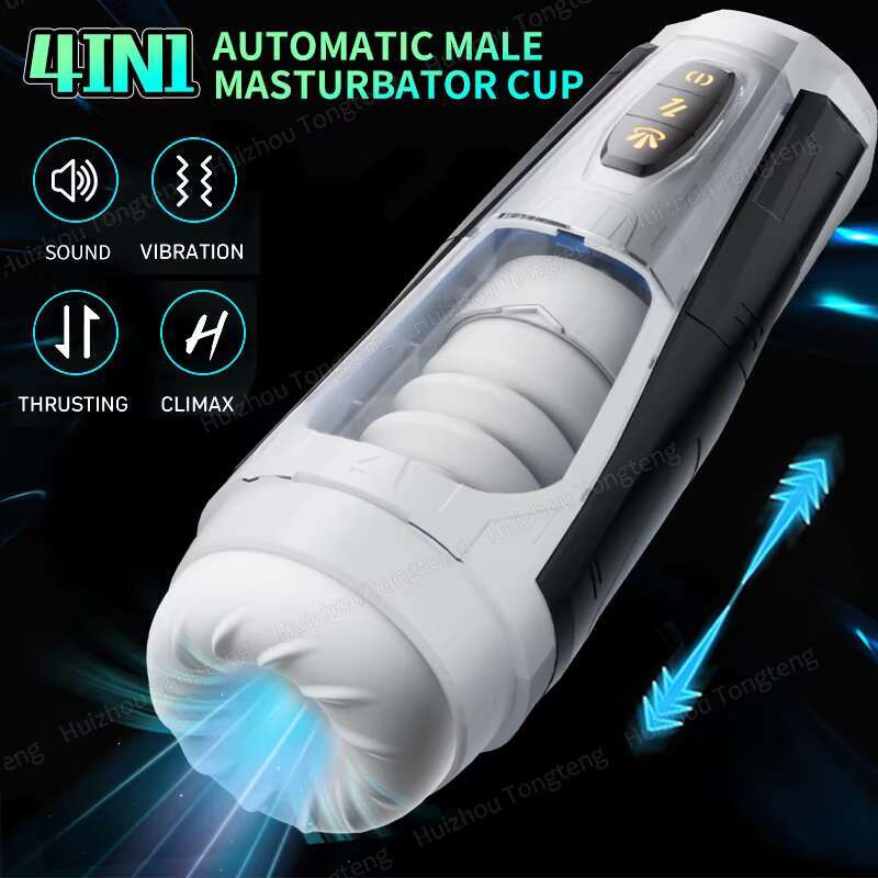Automatic Male Masturbator Stroker Cup with 4 Pump and 7*7*7 Rotating Licking Sucking Massager Modes Adult Sex Toys For Men