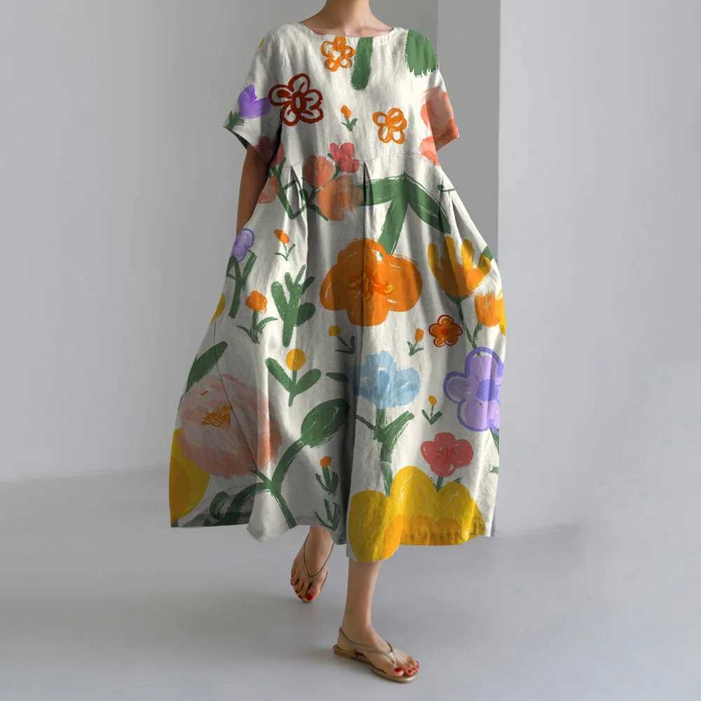 Summer Womens Fashion Floral Printed Dresses Ele Short Sve Long Dresses Casual Home Robe Exquisite Dinner DressesXJ2500207
