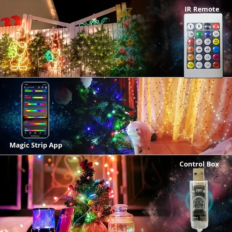 RGBIC Led Strip Light WS2812B Smart Bluetooth Remote Control String Fairy Lamp Christmas Garland Light Waterproof For Party Curtain Room