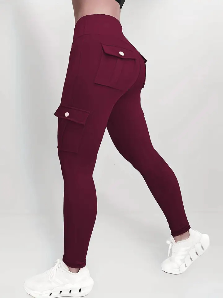Plus Size Solid Pocket Skinny Leggings - High Waist Stretchy Comfortable Breathable and Versatile - Perfect for Autumn 250207