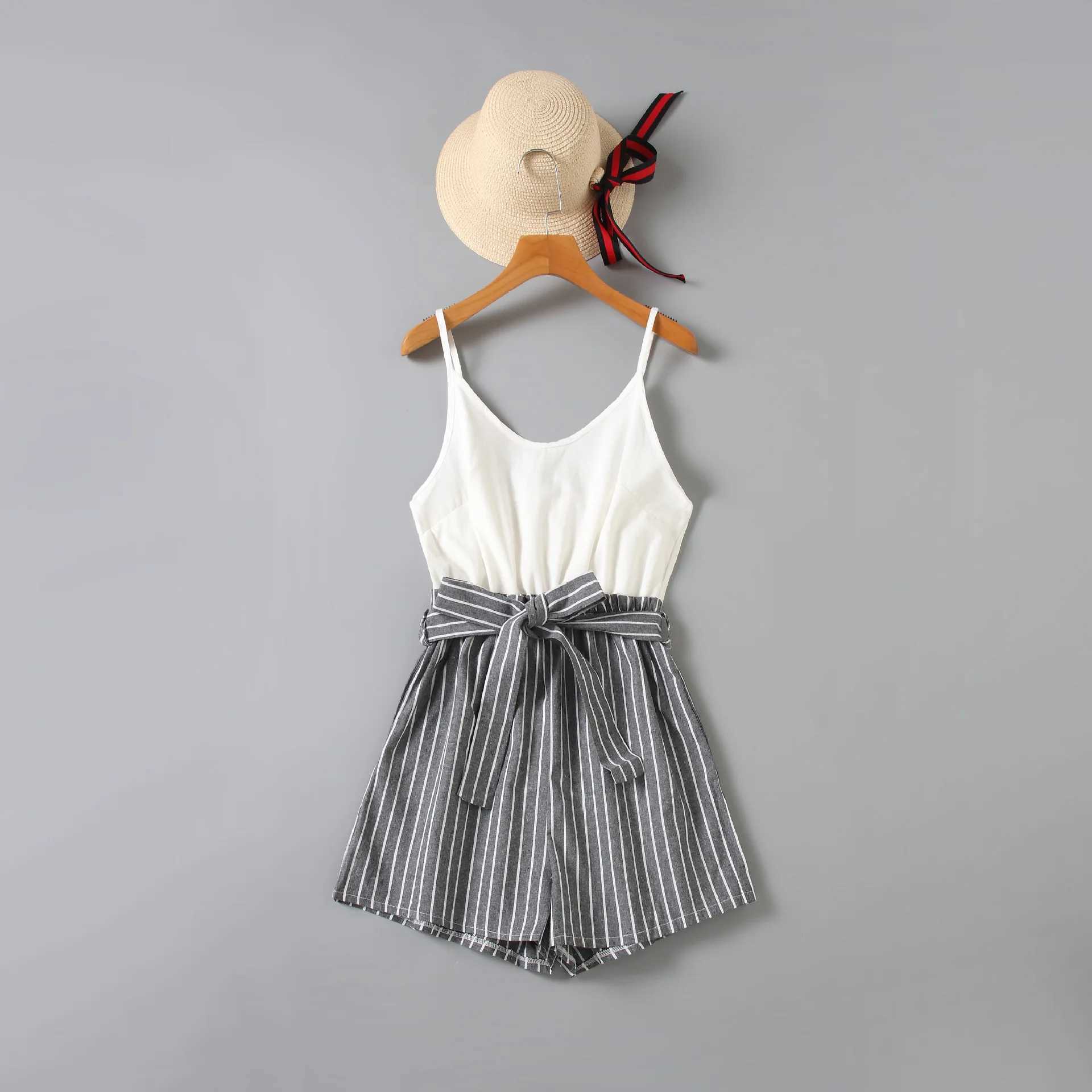 Mommy and Me Summer Clothes Polyester Striped Suspender Jumpsuits for Mother and Daughter Family Outfit Matching Family Look W250207