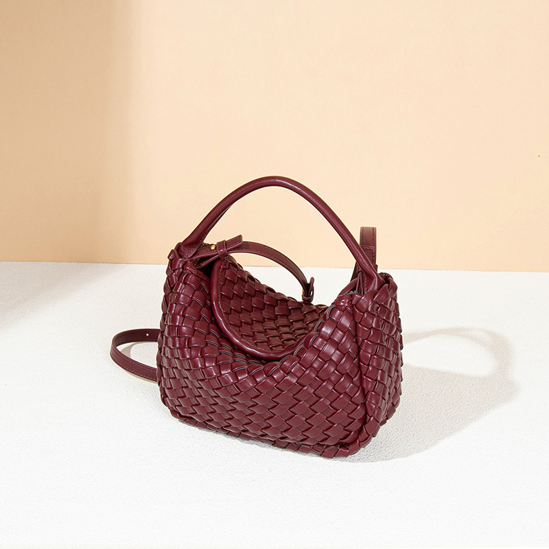 New Advanced Sense Woven Bag Light Luxury Pu Pure Hand Handbag Single Shoulder Crossbody Ingot Dumpling Bag Basket Bag for Women