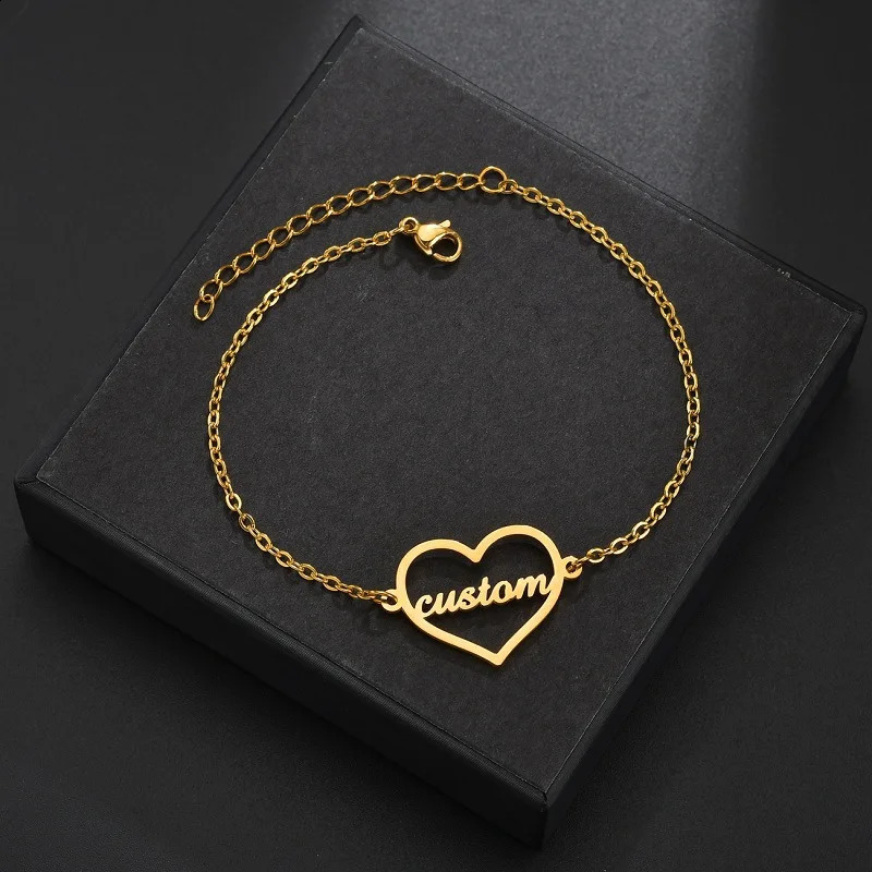 Customized Heart Circle Name Bracelet Personalized Stainless Steel Custom Nameplate Bangle Jewelry Birthday Gift 250206