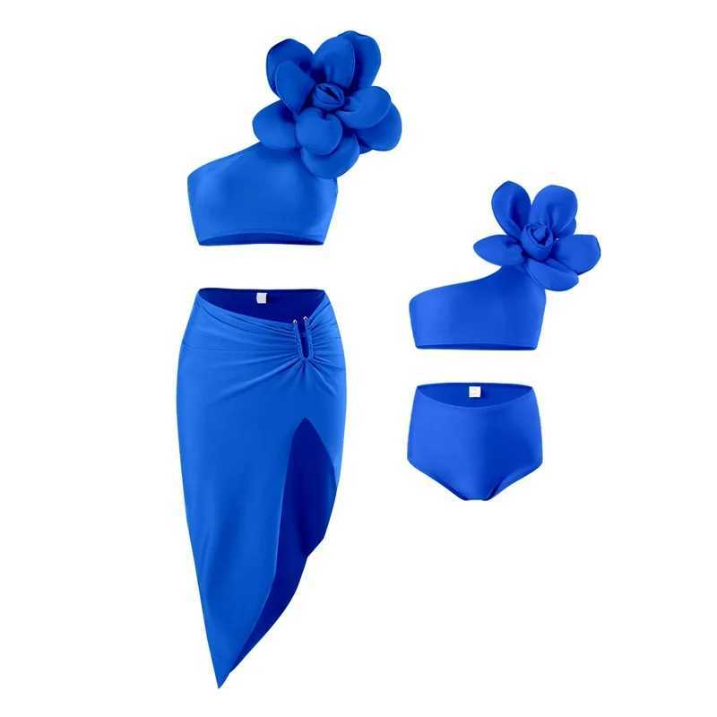 Family Mother Daughter Swimsuits Beach Sunny Bikini Swimwear Summer New Cotton Fashion Flower 3Pcs Clothes Matching Outfits W250207