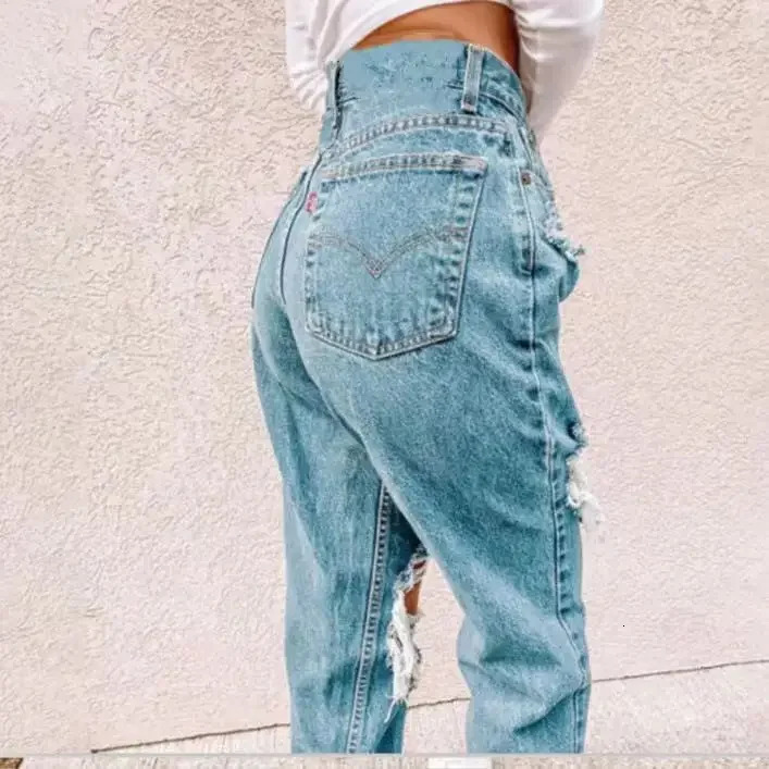 Vintage Womens High Waisted Jeans Fashion Ripped Jean Youthful Baggy Pants for Women Female Trousers Streetwear 250121