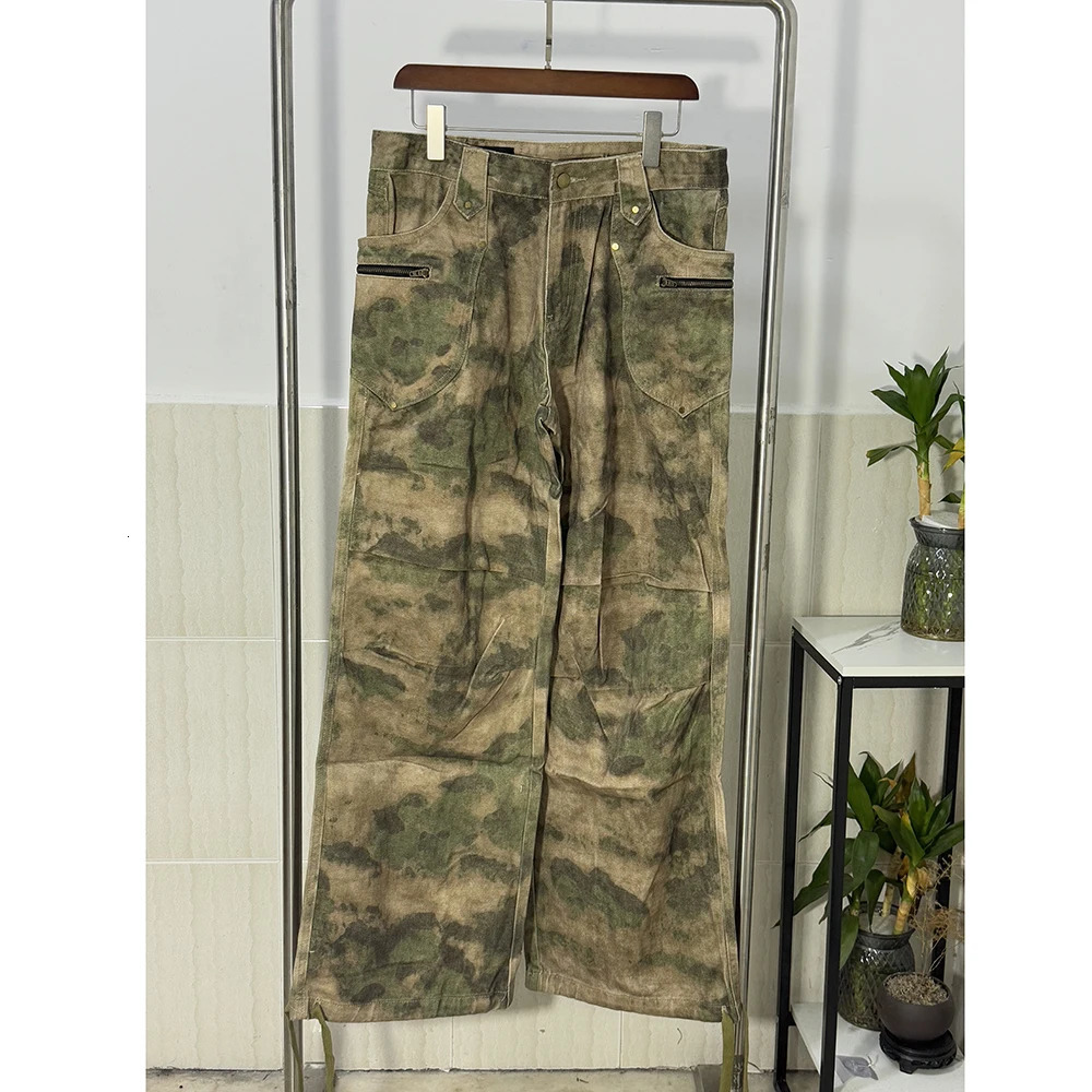 PFNW American Pleated Camouflage Straight Cargo Pants For Men Niche Vintage Loose Wide Leg Pants High Street Trousers 12C1807 250206