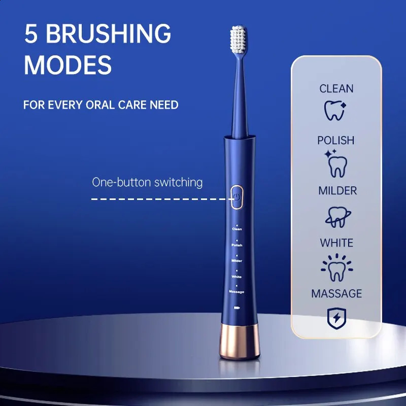Jianpai Adult Male and Female Electric Toothbrush Hollow Cup Motor Type-c Charging 5-gear Mode Sonic Electric Toothbrush 250206