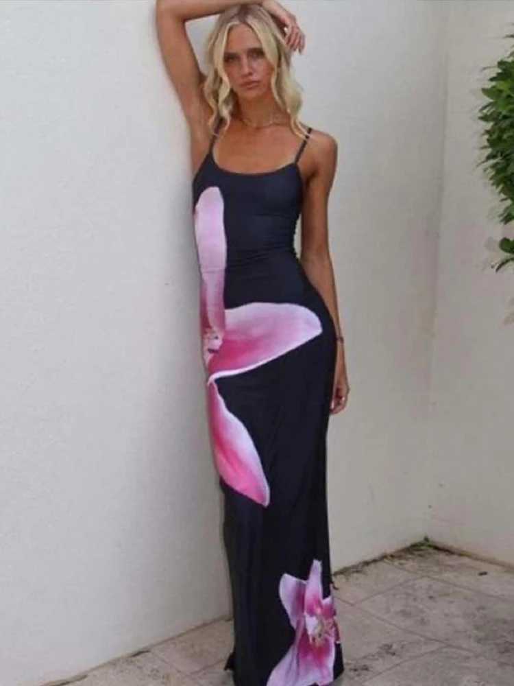 Sexy Party Maxi Dress For Women Summer Fashion Print Sveless Backless Bodycon Simple Dresses Casual Club Ele Strap DressXJ2500207