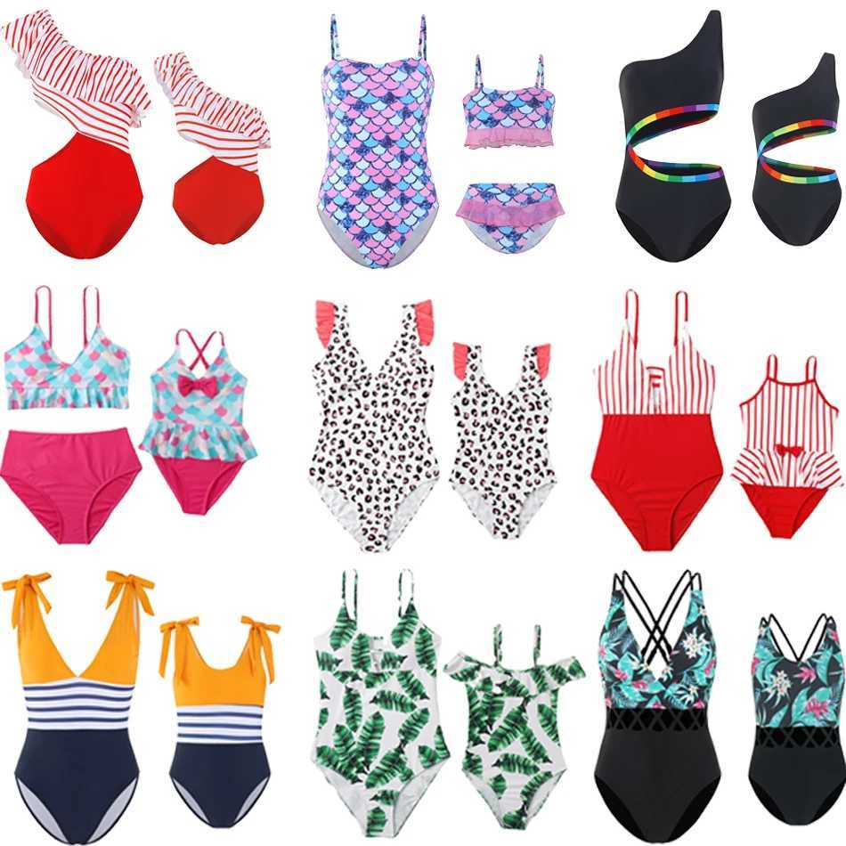 Summer Mermaid Family Matching Swimsuit Scale Print Bikini Adult Kids Mother Daughter Swimwear Princess Baby Girls Clothing Set W250207