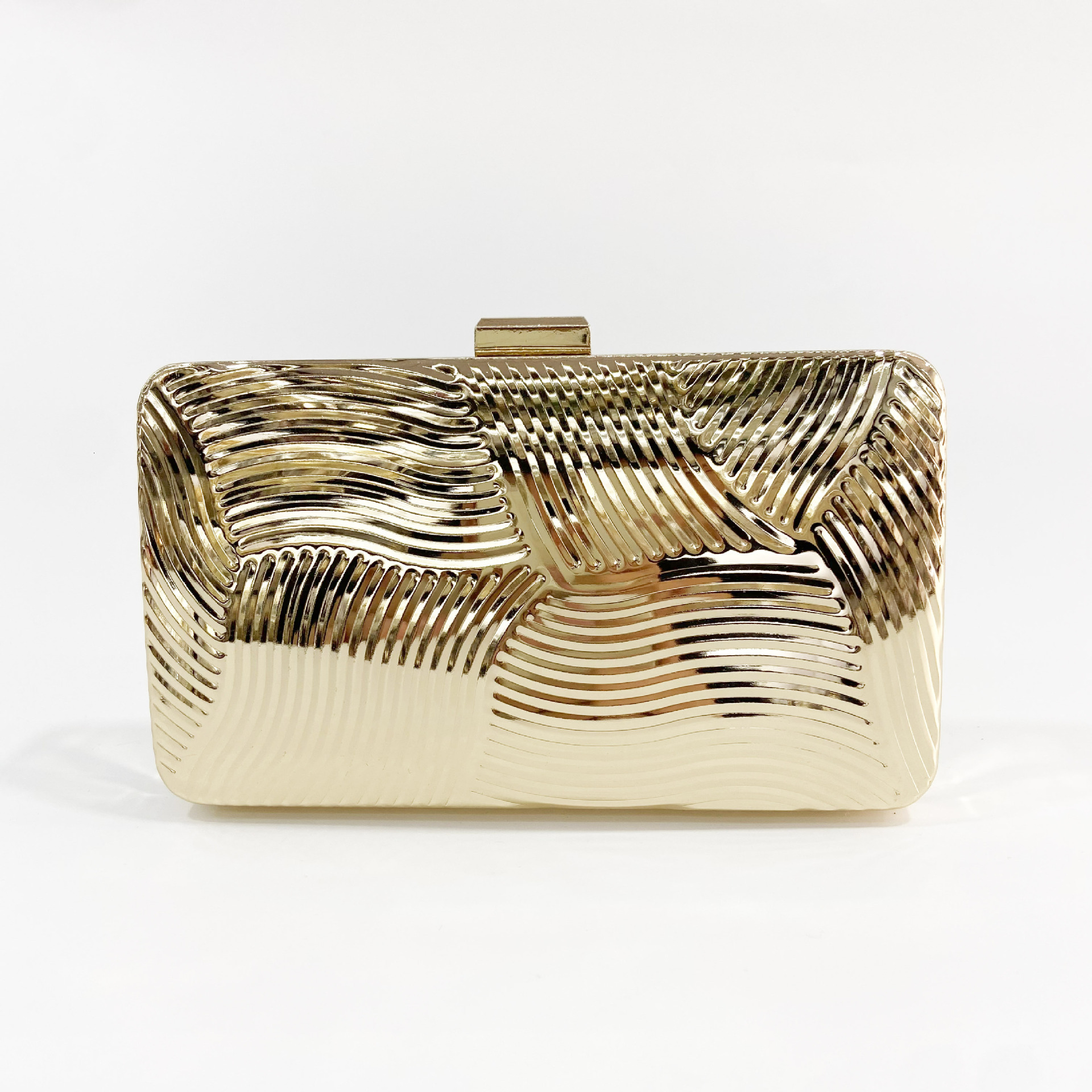 New Solid Color Shell Metal Mini Handheld Banquet Bag Texture Striped Dress Party Handbag