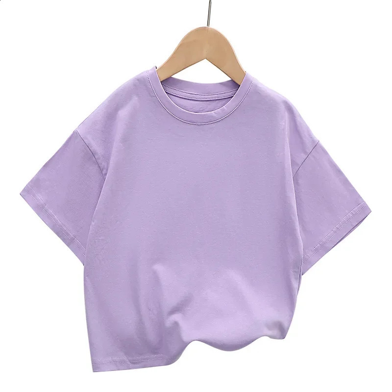 Summer Childrens Short Sleeved T-shirt Fashion Kids Shoulder Down T-shirt Top Cotton Trendy Student Tee 2-12 Years Old 250207